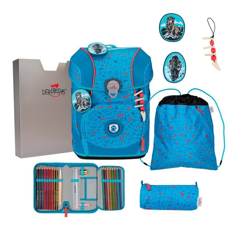 DerDieDas Schulranzen Set ErgoFlex Tiny Exklusiv Superflash Blue Ice 5-tlg. von DerDieDas