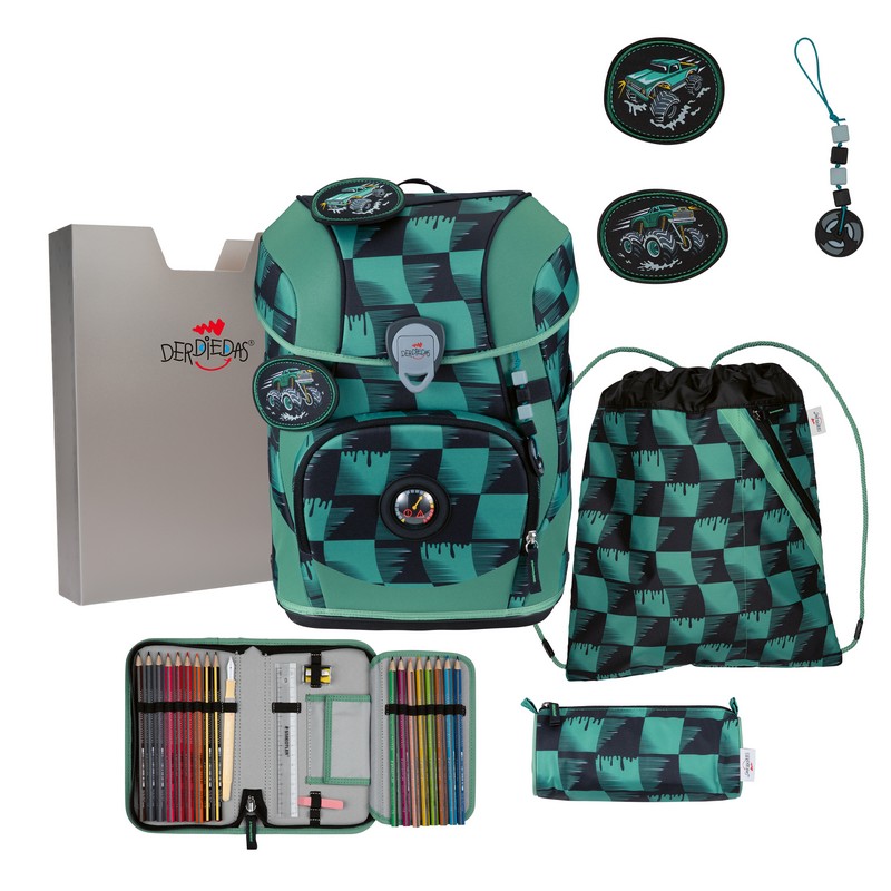 DerDieDas Schulranzen Set ErgoFlex Tiny Exklusiv Superflash Super Truck 5-tlg. von DerDieDas