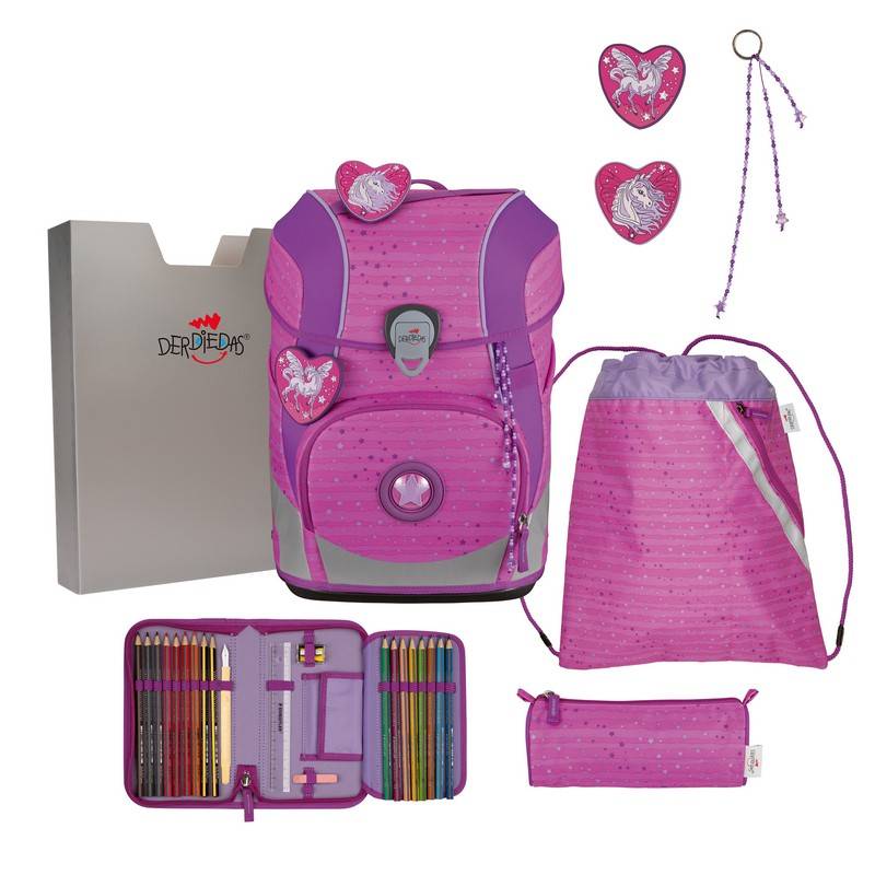 DerDieDas Schulranzen Set ErgoFlex Tiny Purple Unicorn 5-tlg. von DerDieDas