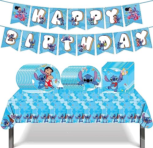 42 Stück Cartoon Partygeschirr Set,Pappteller Kindergeburtstag Set,Blau Geburtstag Pappgeschirr Set mit Pappteller, Servietten, Banner, Tischdecke,für Geburtstag Deko, Babyshower, Hochzeit von Dereine