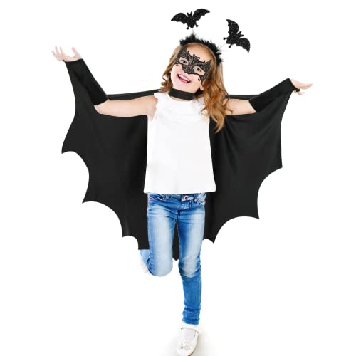 Dereine Fledermaus Kostüm Kinder, Fledermausflügel Kostüm, Karneval Kinder Fledermaus Kostüm, Umhang für Kinder für Kinderfasching, Gruselparty, Fastnacht, Rollenspiele, Mädchen, Jungen (110) von Dereine