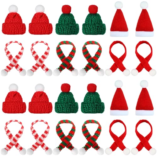 Dereine Mini Weihnachtsmütze, Nikolausmütze Klein, Mini Weihnachtsmütze und Schal Set, 24 Stück Strickmütze des Weihnachten für Weihnachten Weinflasche Abdeckung, Puppenhaus, Weihnachtsfeiern von Dereine