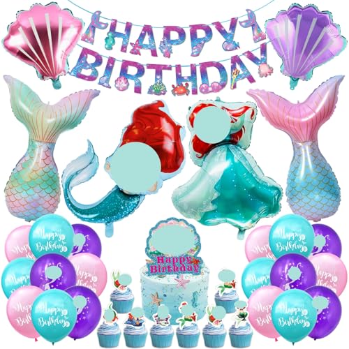 Geburtstag Deko, 50 PCS Luftballons Set, Deko Kindergeburtstag, Thema Party Set, Kindergeburtstag Luftballon Mädchen mit Banner und Tortendeko von Dereine