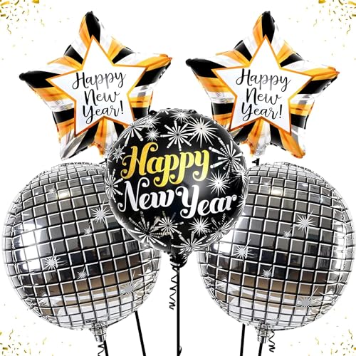 Silvester Deko 2024 Luftballon Set, 5 Stück Silvester Dekoration Folienballon, Happy New Year Deko Luftballons Gold, Neujahr Deko Ballon, Happy New Year Folienballon, Happy New Year Party Supplies von Dereine