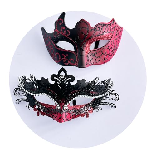 Derlinvine Maskenbrille für Paare, Venedig, bemalt, Halloween-Partys, Metall, Kunststoff, Spitze, Karnevalsbrille, Rot und Schwarz von Derlinvine