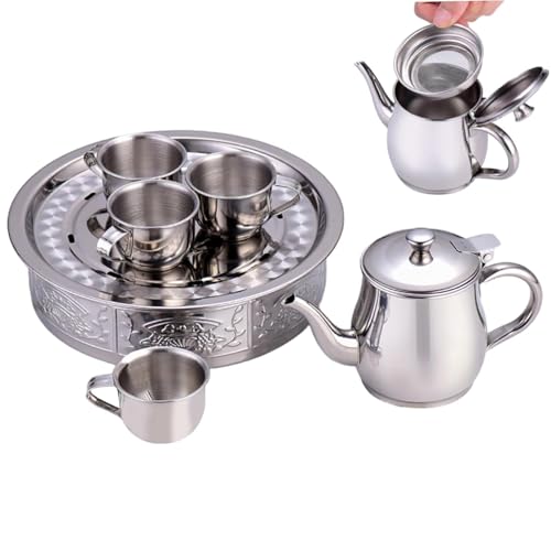 Derwrtup Kinder Edelstahl Teeset - Kinder Teekanne Mit Bechern Und Tablett | Teekanne mit langem Ausguss 70ml Tassen Trinkgeschirr für Anfänger Schüler Kindergartenkinder Vorschulkinder und Derwrtup Kinder Edelstahl Teeset - Kinder Teekanne Mit Bechern Und Tablett | Teekanne mit langem Ausguss 70ml Tassen Trinkgeschirr für Anfänger Schüler Kindergartenkinder Vorschulkinder und von Derwrtup