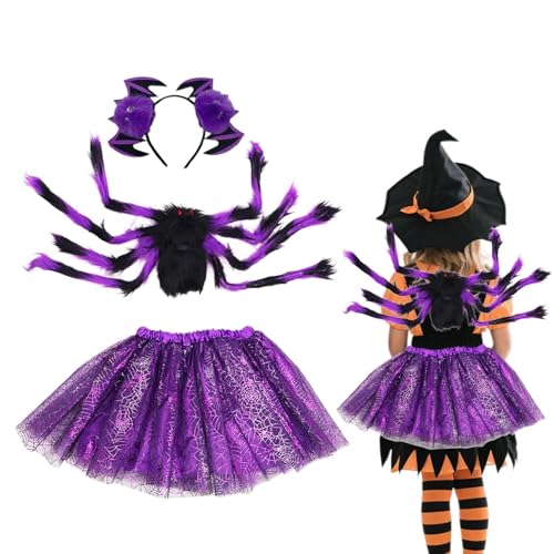 Derwrtup Spinnenkostüm Set Für Halloween, Halloween Spinnen Kostüm Mit Tüllrock Und Flügeln, Kinder Im Alter 2–15 Jahre Festoutfit Mit Stirnband Für Bühnenperformance Spukhaus Und Cosplay von Derwrtup