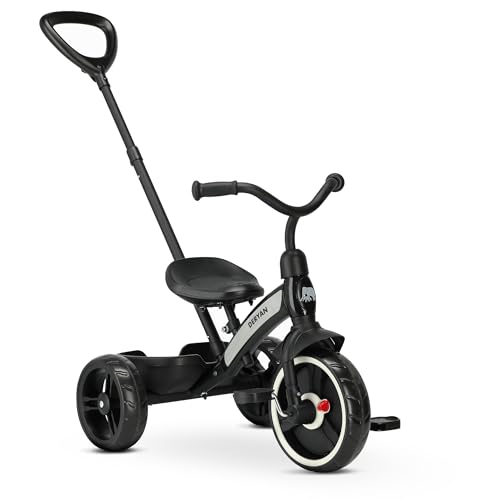 Deryan Wanderer 2 in 1 Laufrad Dreirad - Dreirad ab 2 bis 6 Jahre, Kinderdreirad mit schubstange, Kinderfahrrad mit Pedalen, Laufräder Lauffahrrad inkl. Lenkstange (Schwarz) von Deryan