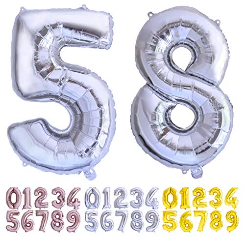 Luftballon Geburtstag Nr. 58 oder 85 XXL Silber - Riesen Folienballon in 70 cm Geburtstagsdeko | Ballon Zahl Deko zum Geburtstag | fliegt mit Helium von Desconocido