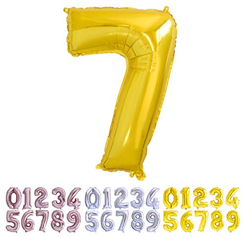 Luftballon Geburtstag Nr. 7 XXL Gold - Riesen Folienballon in 70 cm Geburtstagsdeko | Ballon Zahl Deko zum Geburtstag | fliegt mit Helium von Desconocido