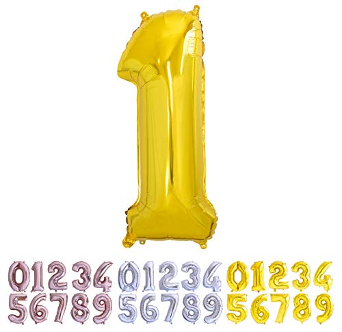 Luftballon Geburtstag Nr. 1 XXL Golden - Riesen Folienballon in 70 cm Geburtstagsdeko | Ballon Zahl Deko zum Geburtstag | fliegt mit Helium (1 Gold) von Desconocido