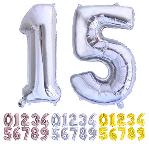 Luftballon Geburtstag Nr. 15 oder 51 XXL Silber - Riesen Folienballon in 70 cm Geburtstagsdeko | Ballon Zahl Deko zum Geburtstag | fliegt mit Helium von Desconocido