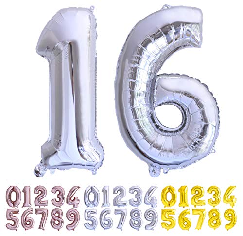 Luftballon Geburtstag Nr. 16 oder 61 XXL Silber - Riesen Folienballon in 70 cm Geburtstagsdeko | Ballon Zahl Deko zum Geburtstag | fliegt mit Helium von Desconocido
