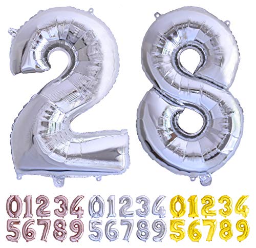 Luftballon Geburtstag Nr. 28 oder 82 XXL Silber - Riesen Folienballon in 70 cm Geburtstagsdeko | Ballon Zahl Deko zum Geburtstag | fliegt mit Helium von Desconocido