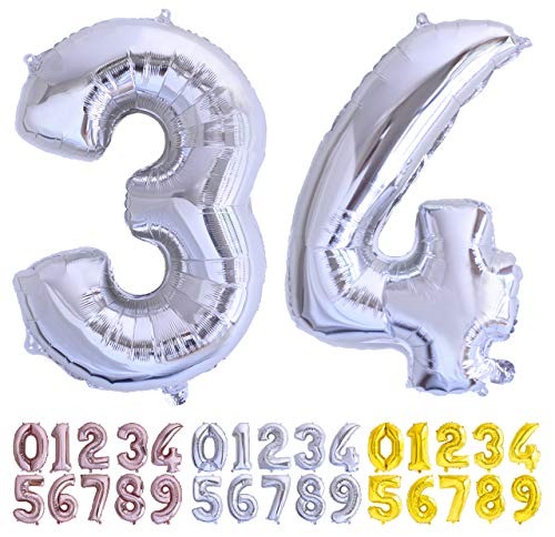 Luftballon Geburtstag Nr. 34 oder 43 XXL Silber - Riesen Folienballon in 70 cm Geburtstagsdeko | Ballon Zahl Deko zum Geburtstag | fliegt mit Helium von Desconocido