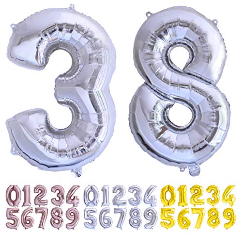 Luftballon Geburtstag Nr. 38 oder 83 XXL Silber - Riesen Folienballon in 70 cm Geburtstagsdeko | Ballon Zahl Deko zum Geburtstag | fliegt mit Helium von Desconocido