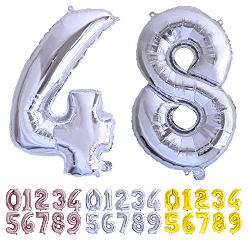 Luftballon Geburtstag Nr. 48 oder 84 XXL Silber - Riesen Folienballon in 70 cm Geburtstagsdeko | Ballon Zahl Deko zum Geburtstag | fliegt mit Helium von Desconocido