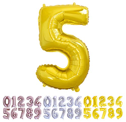 Luftballon Geburtstag Nr. 5 XXL Gold - Riesen Folienballon in 70 cm Geburtstagsdeko | Ballon Zahl Deko zum Geburtstag | fliegt mit Helium von Desconocido