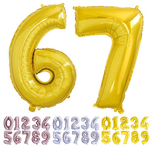 Luftballon Geburtstag Nr. 67 oder 76 XXL Gold - Riesen Folienballon in 70 cm Geburtstagsdeko | Ballon Zahl Deko zum Geburtstag | fliegt mit Helium von Desconocido