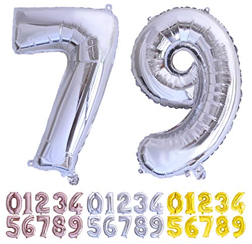 Luftballon Geburtstag Nr. 79 oder 97 XXL Silber - Riesen Folienballon in 70 cm Geburtstagsdeko | Ballon Zahl Deko zum Geburtstag | fliegt mit Helium von Desconocido
