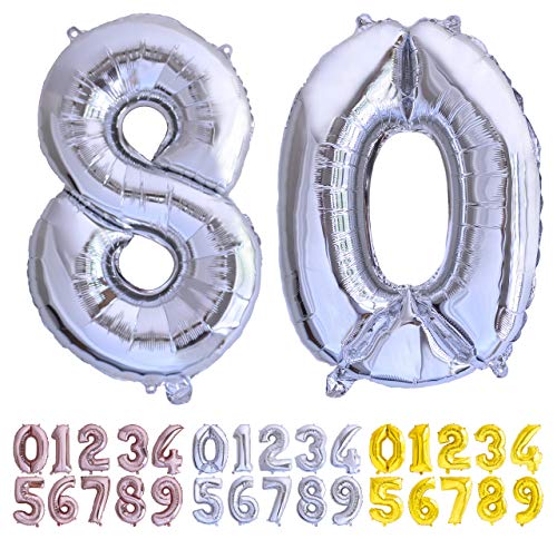 Luftballon Geburtstag Nr. 80 XXL Silber - Riesen Folienballon in 70 cm Geburtstagsdeko | Ballon Zahl Deko zum Geburtstag | fliegt mit Helium von Desconocido