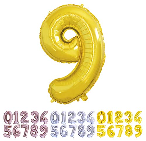 Luftballon Geburtstag Nr. 9 XXL Gold - Riesen Folienballon in 70 cm Geburtstagsdeko | Ballon Zahl Deko zum Geburtstag | fliegt mit Helium von Desconocido