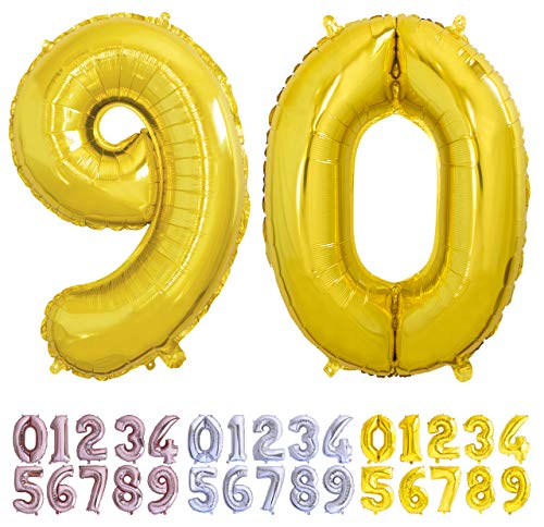 Luftballon Geburtstag Nr. 90 XXL Gold - Riesen Folienballon in 70 cm Geburtstagsdeko | Ballon Zahl Deko zum Geburtstag | fliegt mit Helium von Desconocido