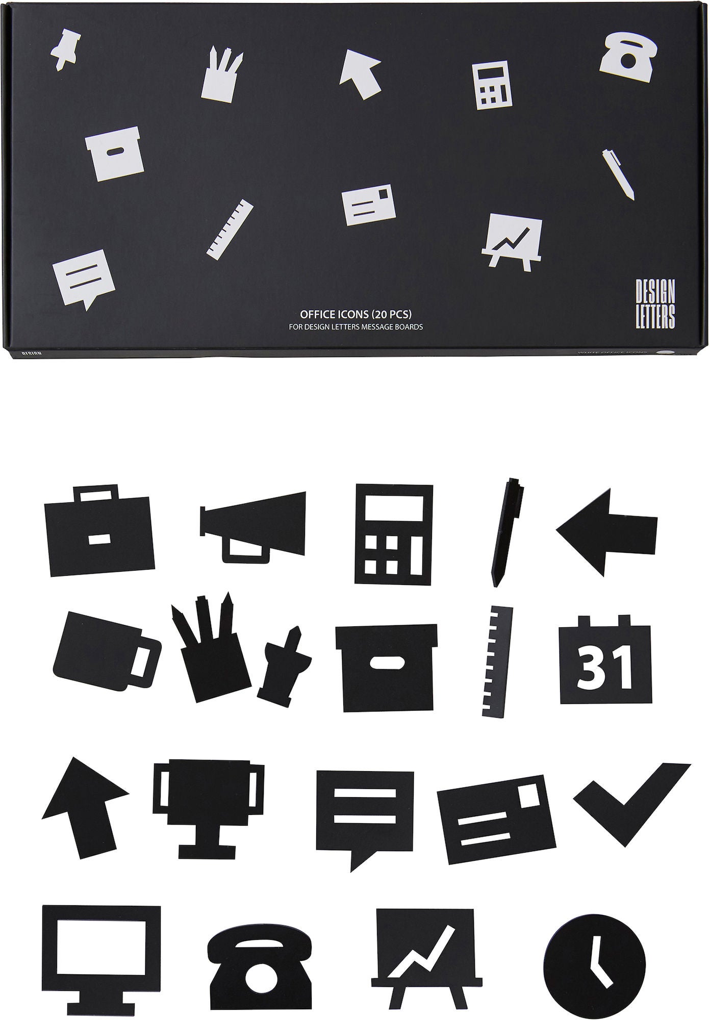 Design Letters Office Icons für Nachrichtentafel 20 St, Schwarz von Design Letters