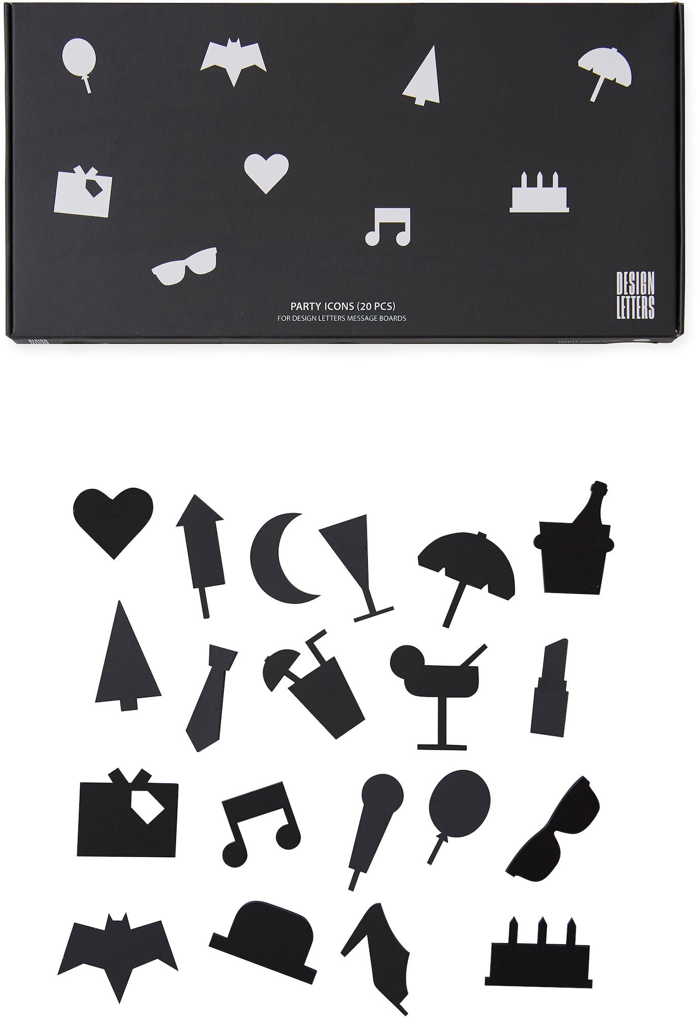 Design Letters Party Icons für Nachrichtentafel 20 St, Schwarz von Design Letters