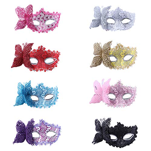 DesignerBox 8 Stück Maskerade Masken, Vintage Spitze Maskerade Maske Venezianische Masken Set mit Schmetterling Design für Karneval Karneval Abschlussball Ball Verkleidung Party Supplies (Set 1) von DesignerBox