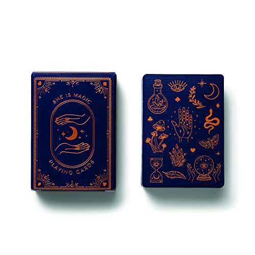 DesignWorks Ink Dekorative Spielkarten für Poker, Solitär und andere Kartenspiele – Marineblau und Bronze She is Magic von Designworks Ink