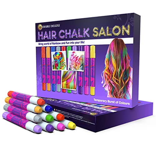 Desire Deluxe Hair Chalk Geschenke für mädchen, Haarkreide zum Haare Färben Spielzeug für Weihnachten, 10 auswaschbare Haarfärbe-Stifte, für Fasching, für Kinder im Alter von 3 4 5 6 7 8 9 11 Jahren von Desire Deluxe
