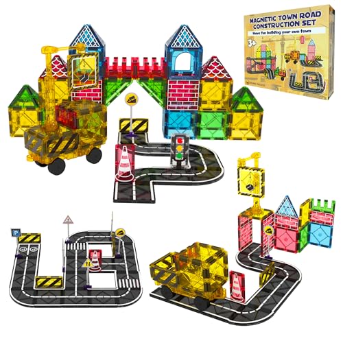 Desire Deluxe Magnetische Baufliesen Straßenblöcke - Magnetkranauto-Set für Kinder, pädagogisches Vorschule, MINT-Lernen, Montessori-Konstruktion, Kleinkindspielzeug für Jungen und Mädchen, 3+ Jahre Desire Deluxe Magnetische Baufliesen Straßenblöcke - Magnetkranauto-Set für Kinder, pädagogisches Vorschule, MINT-Lernen, Montessori-Konstruktion, Kleinkindspielzeug für Jungen und Mädchen, 3+ Jahre von Desire Deluxe