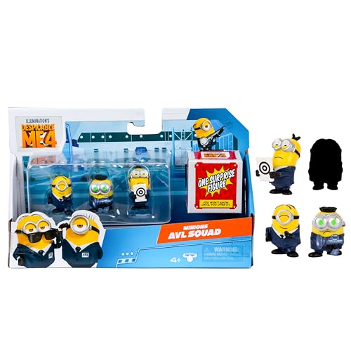 Despicable Me Ich – Einfach unverbesserlich 4, Packung mit 4 Minion-Figuren. Minions AVL-Team. 5,8 cm große Sammelfiguren. Packung enthält 3 sichtbare Figuren Plus 1 versteckte Überraschungsfigur von Despicable Me