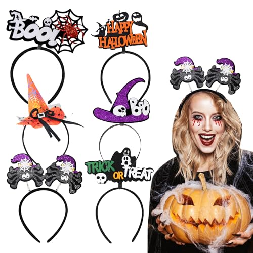 6 Stück Halloween Stirnband, Halloween Filz Stirnband, Stirnband Hexenhut, Halloween Haarschmuck, Totenkopf-Haarreifen, Kürbis Dekoration Stirnband, für Halloween Gruselparty Party Cosplay-Kostüm von Detontek