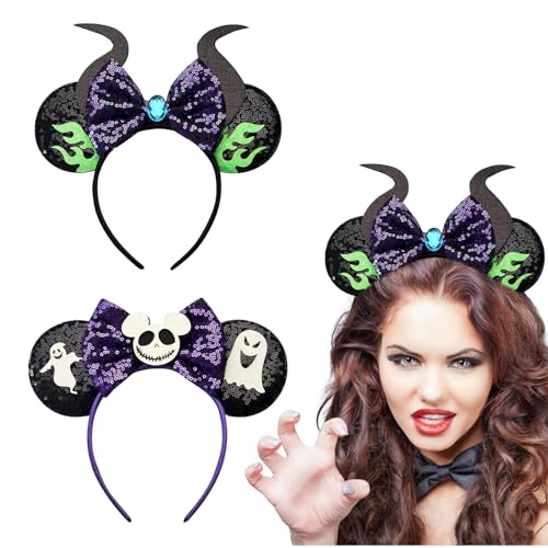 Halloween Stirnband, Halloween Geister Stirnband, Glitzer Haarreifen, Pailletten Haarreif mit großen Ohren und Schleife, Gruselige Mottopartys Deko, für Karneval, Fasching, Halloween Party Kostüme Halloween Stirnband, Halloween Geister Stirnband, Glitzer Haarreifen, Pailletten Haarreif mit großen Ohren und Schleife, Gruselige Mottopartys Deko, für Karneval, Fasching, Halloween Party Kostüme von Detontek