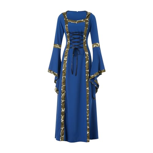 DeuYeng Damen-Halloween-Kostüm, Renaissance-Gothic-Faire-Kleid, langärmelig, mittelalterliches Retro-Kleid, Mottoparty-Kleider (Blue, XXL) von DeuYeng