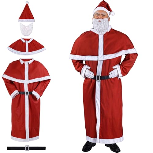 DeTeX® Weihnachtsmann Kostüm 5tlg. Set Nikolaus Anzug Erwachsenen Santa Claus Cosplay Verkleidung Einheitsgröße M - XXXL von Deuba