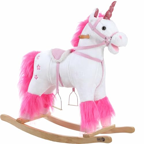 Spielwerk® Schaukeltier Einhorn inkl. Sound Effekt Sattel Zaumzeug Steigbügel Plüsch Schaukel Wippe Kinder Baby Spielzeug Balancetraining besonders weich Schaukelpferd von Deuba