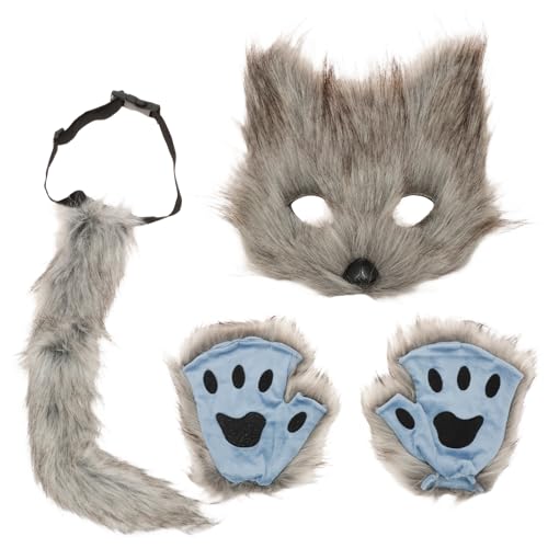 3-Teiliges Set Fuchs Maske,Simulation Fuchs Maske Handschuhe Plüsch Schwanz Tier Schwanz Requisiten Zubehör,Hergestellt aus Polyester und PP,für Halloween Weihnachten Karneval Party Verkleiden für Kin von Deuson