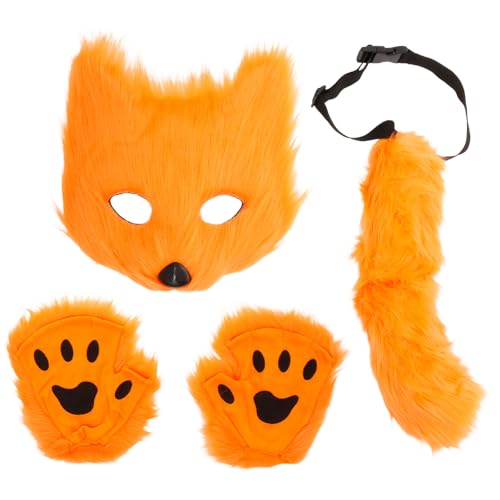 3-Teiliges Set Fuchs Maske,Simulation Fuchs Maske Handschuhe Plüsch Schwanz Tier Schwanz Requisiten Zubehör,Hergestellt aus Polyester und PP,für Halloween Weihnachten Karneval Party Verkleiden für Kin von Deuson
