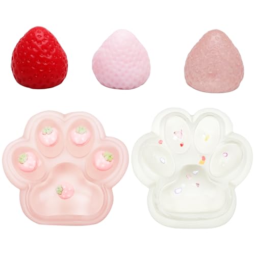 5 Stück Squishy Erdbeere,Squeeze Spielzeug,Cat Paw Stress,Antistressball,Kleine Geschenke für Kinder,Entspannende Ferienaktivitäten für Kinder und Erwachsene(Katzenpfote und Erdbeere) von Deuson