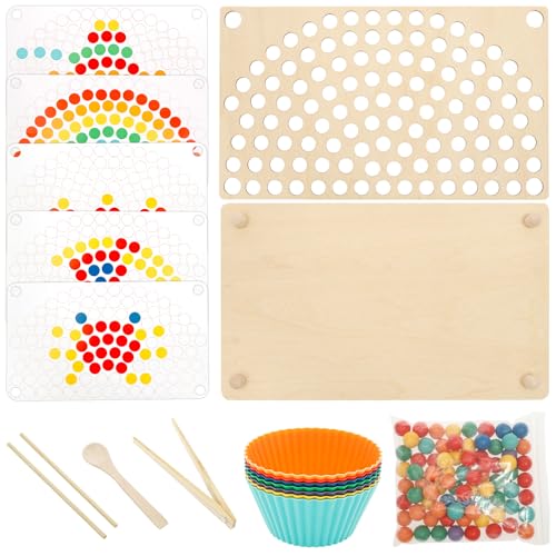 Deuson Holz Montessori Spielzeug,Holz Clip Beads Brettspiel,Montessori Holzspielzeug,Farbsortierspielzeug,Brettspiele,Lernspielzeug,für Kinder ab 3 Jahren(stil1) von Deuson