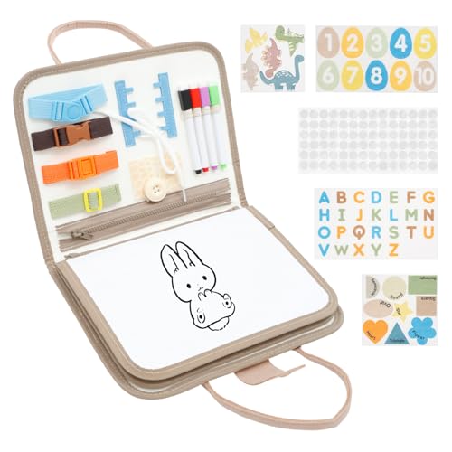 Deuson Quiet Book,Busy Board Montessori Spielzeug,Sensorische Aktivitätstafel,Activity Buch aus Dinosaurier Thema,Weiches Filzmaterial,Geschenkspielzeug für Jungen und Mädchen(Khaki) von Deuson