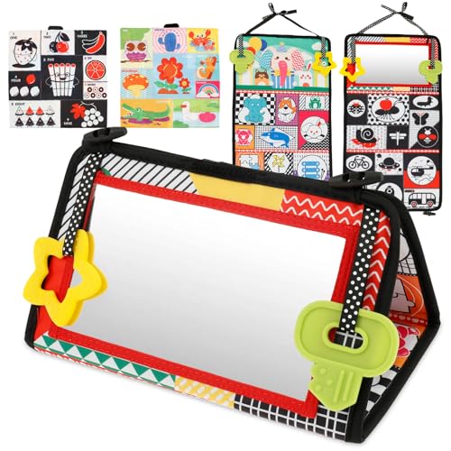 Deuson Stoff Bauchzeit Spiegel Spielzeug Bauen kognitive Fähigkeiten Baby Mirror Bauchzeit abnehmbares Sandbuch Baby Bauchspielzeug faltbar für Säugling(1,Elefant) von Deuson