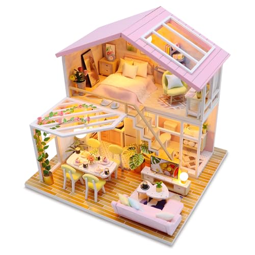 Miniatur Haus,DIY Puppenhaus Miniatur,Natur,Häuser zum Zusammenstecken,Geschenk für Kinder Kleinkinder Mädchen (1) von Deuson