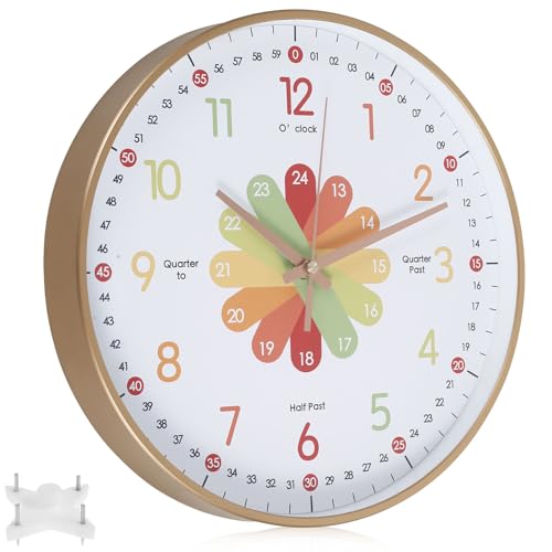 Schüleruhr,Lernuhr Kinder,Learning Resources Uhr,Geräuschlos,Tickt Nicht,12/24 Stunden,ab 4 Jahren,Lernressourcen für Kinder in der Frühen Bildung(10 Zoll,Stil 1) von Deuson