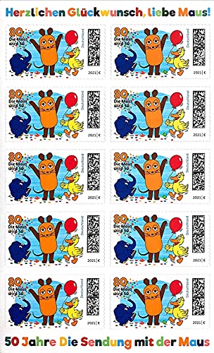 Deutsche Post Markenset 10er Bogen, 50 Jahre Die Sendung mit der Maus, Briefmarken zu 0,80 €, selbstklebend - 10 Stück (1 Bogen) von Deutsche Post
