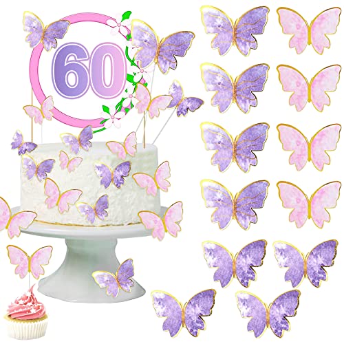 60 Stück Schmetterlinge Tortendeko, Butterfly Cupcake Toppers, dreidimensional schmetterlinge deko für Geburtstagspartys Geburtstagskuchen, Babyparty, Jubiläen Dekoration(Lila, Rosa) von Devenirriche
