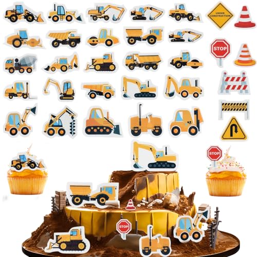 64 Stk Bagger Tortendeko Baustelle Kuchendeko Geburtstag Cake Topper Bagger Traktor Lkw Cupcake Muffin Deko, Bau Thema Cupcake Topper für Kinder Geburtstag von Devenirriche